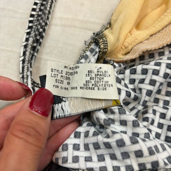 Mainstream Vintage 70s Gingham Open Back Stretch Romper Swimsuit Size 8 - Picture 11 of 14